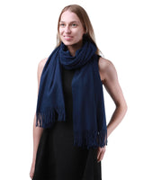 Beautiful woman in navy blue cashmere feel oversized scarf from Luxurious Cashmere Feel Oversized Scarf product.