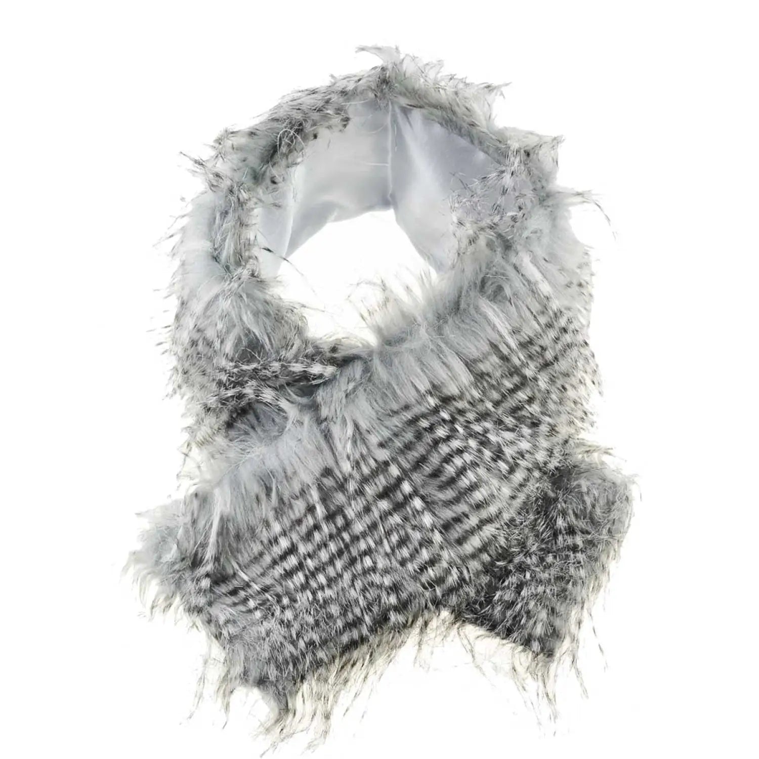 Luxurious Faux Fur Autumn Winter Snood Scarf - White and Black Feathered Pattern