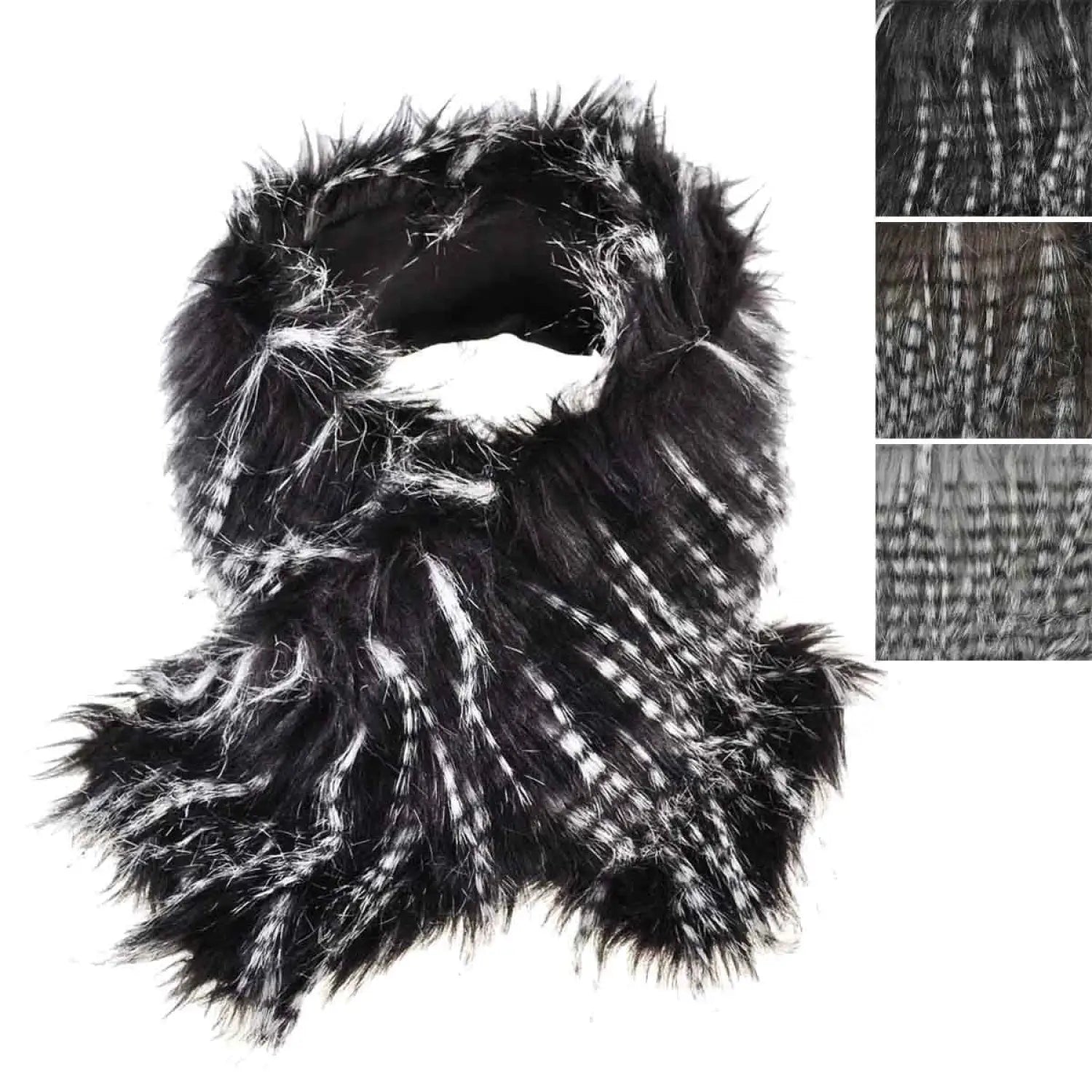 Luxurious Faux Fur Black and White Feathered Snood Scarf