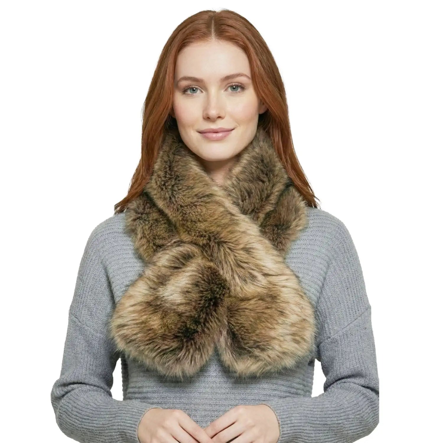 Luxurious Faux Fur Collar Scarf with Inner Fleece Lining - Soft Warm Wrap for Winter - Brown - Warm Scarves