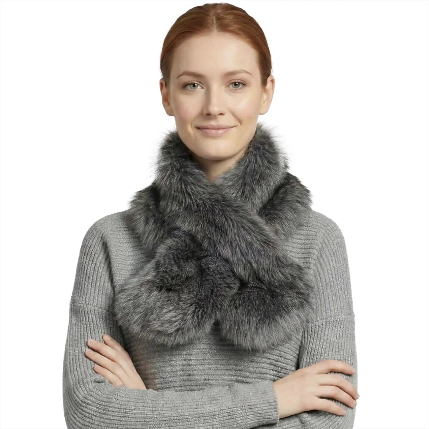 Luxurious Faux Fur Collar Scarf with Inner Fleece Lining - Soft Warm Wrap for Winter - Grey - Warm Scarves