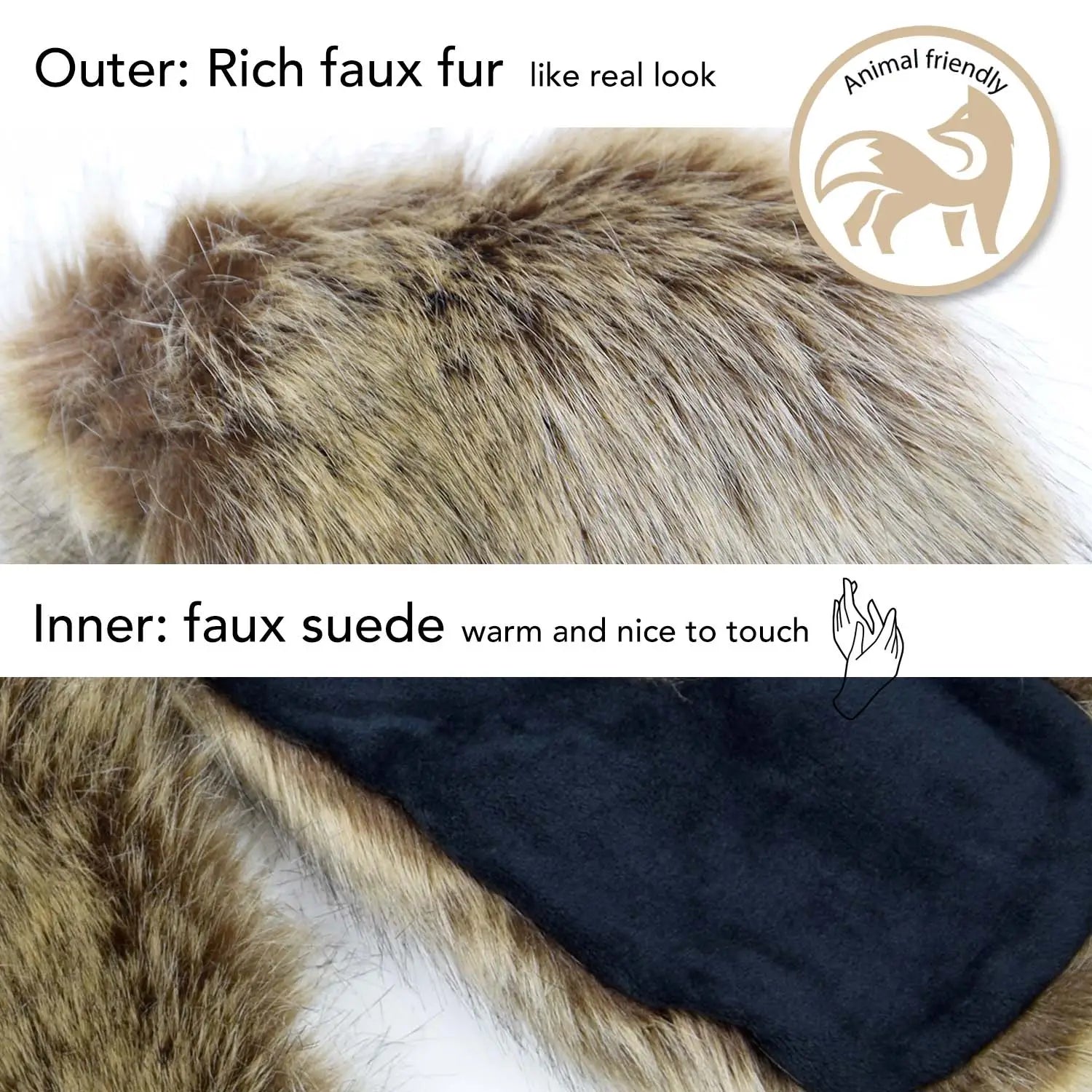 Luxurious faux fur collar scarf with black band and inner fleece lining