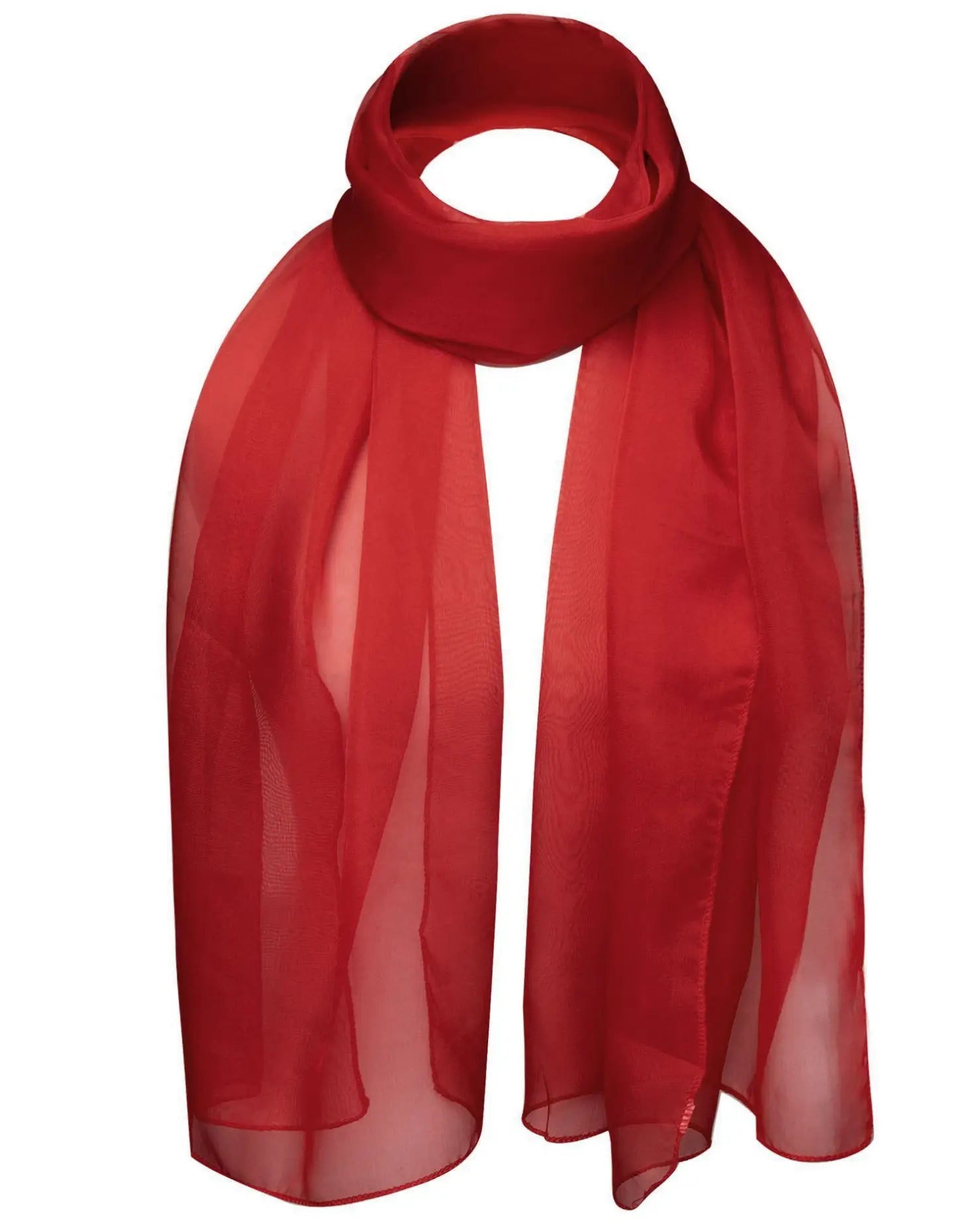 Luxurious Lightweight Chiffon Scarf: Classic Plain Design - Red scarf with sheer edge
