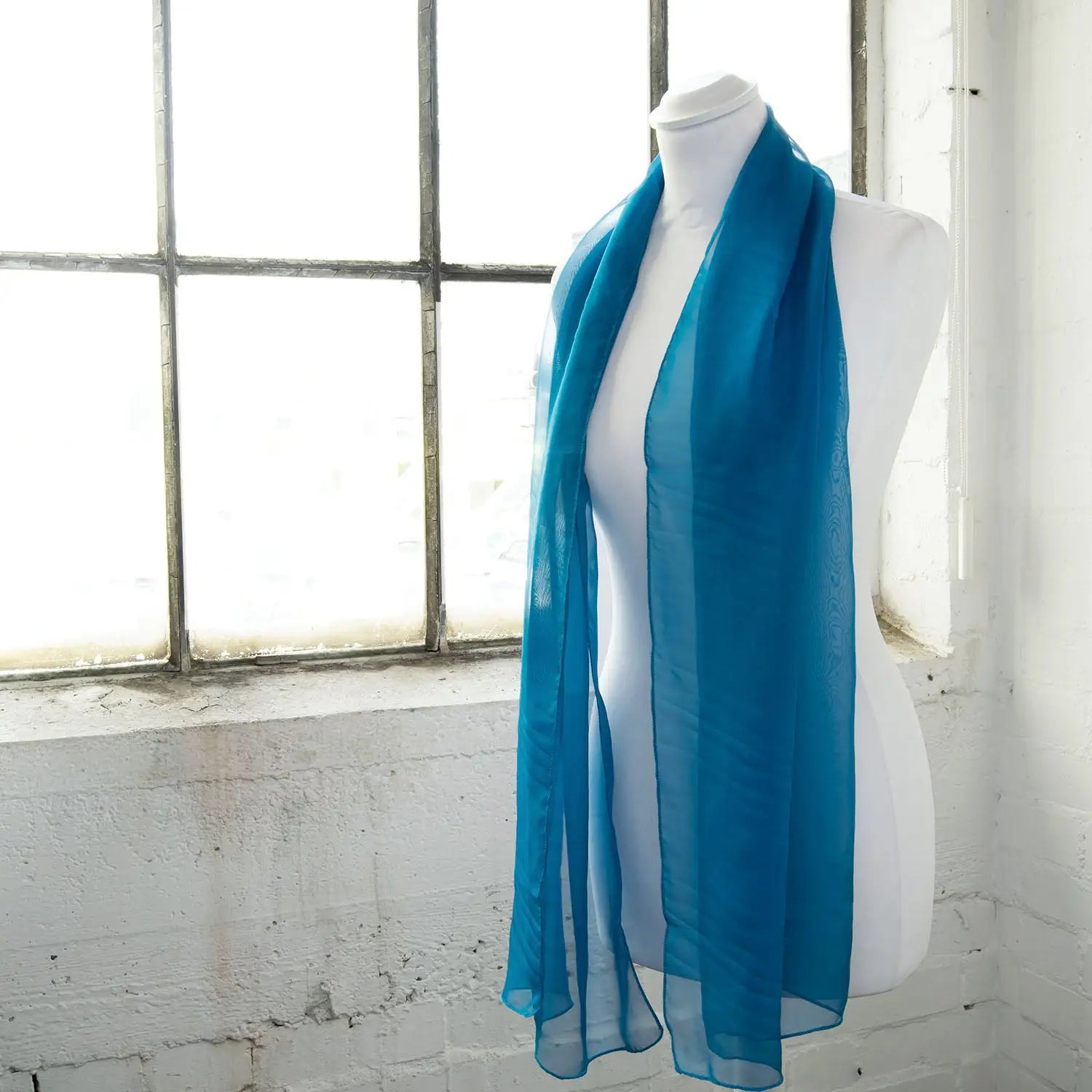 Classic Plain Chiffon Scarf - Blue Scarf on White Mannequin