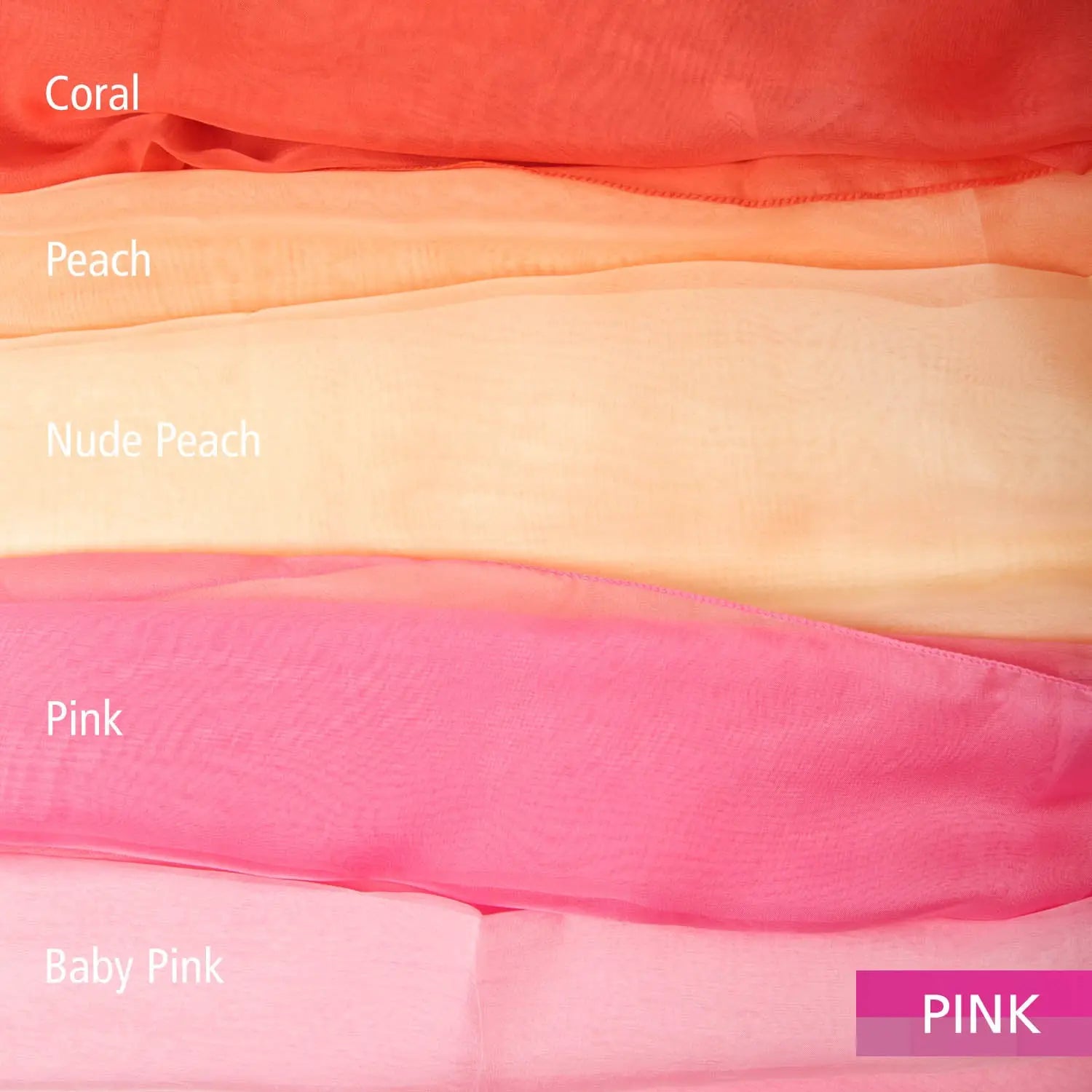 Luxurious Lightweight Chiffon Scarf: Classic Plain Design - pile of pink, peach colored scarves