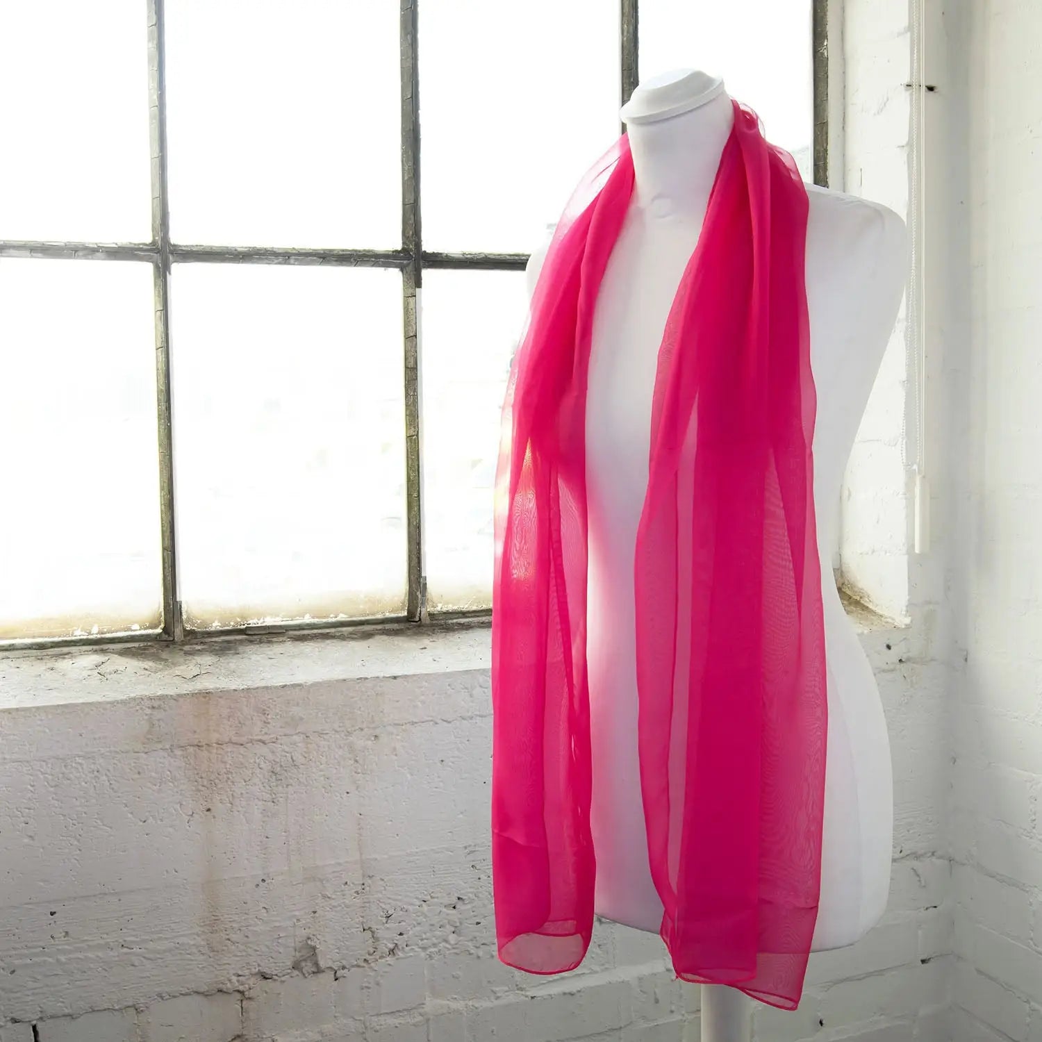 Luxurious Lightweight Chiffon Scarf: Classic Plain Design - Pink scarf on mannequin