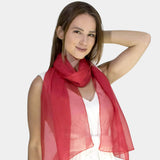 Luxurious Lightweight Chiffon Scarf: Classic Plain Design - Woman wearing red scarf