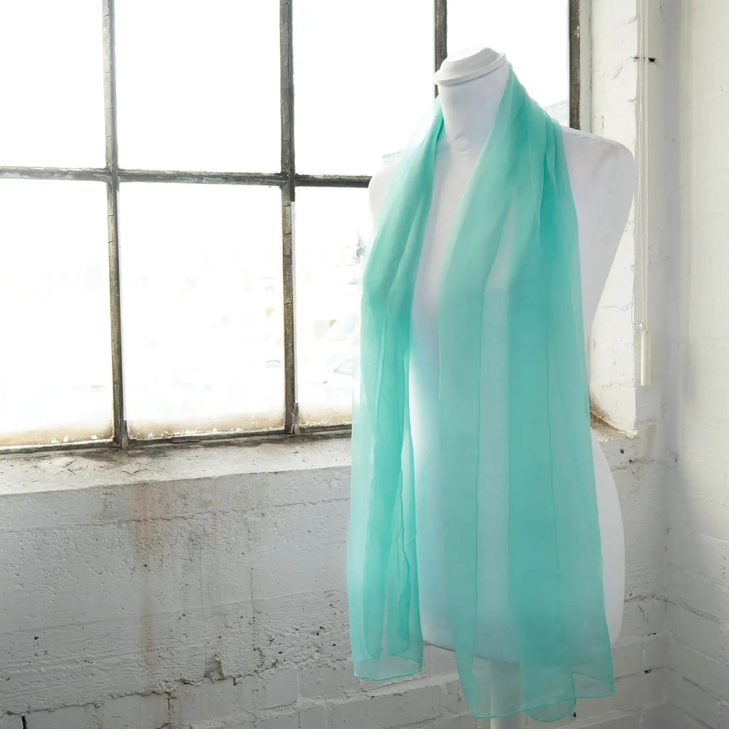 Green chiffon scarf hanging on mannequin - Classic plain design