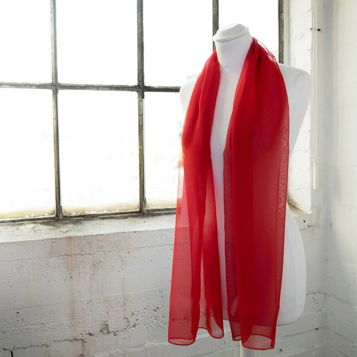 Classic Plain Chiffon Scarf in Red Color