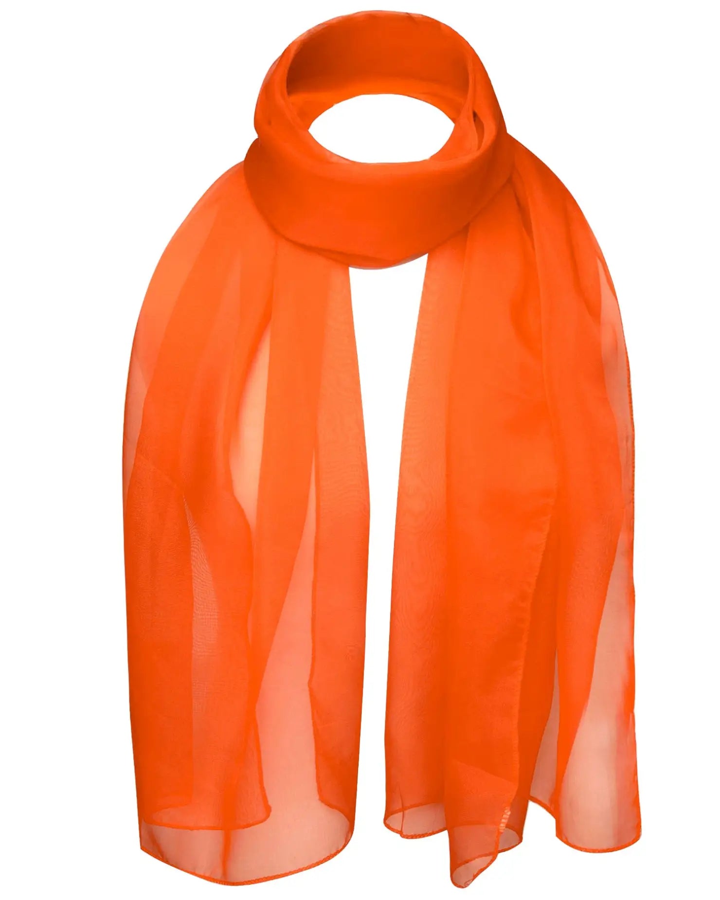 Classic plain chiffon scarf: bright orange on white background.