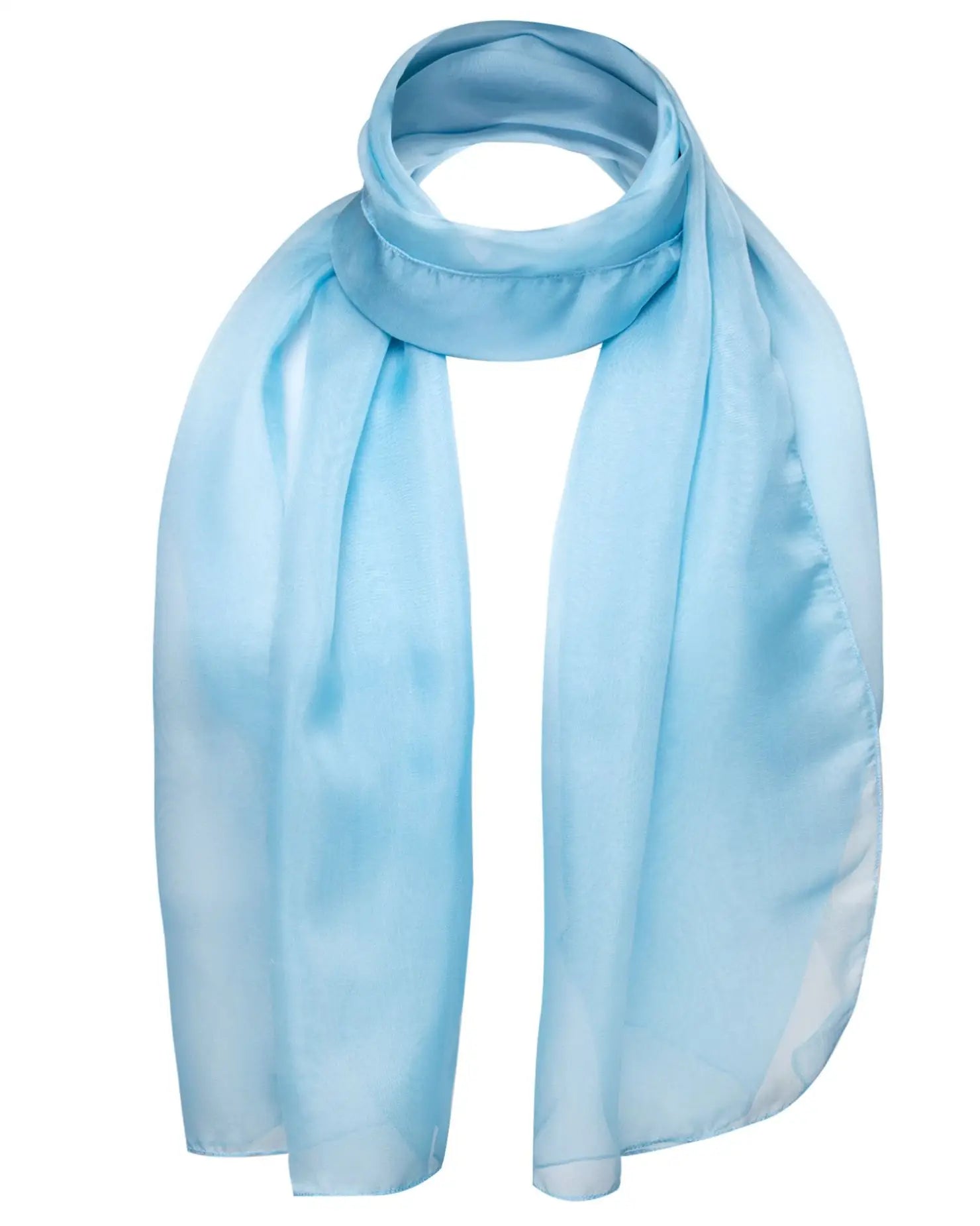 Classic plain chiffon scarf in light blue on white background