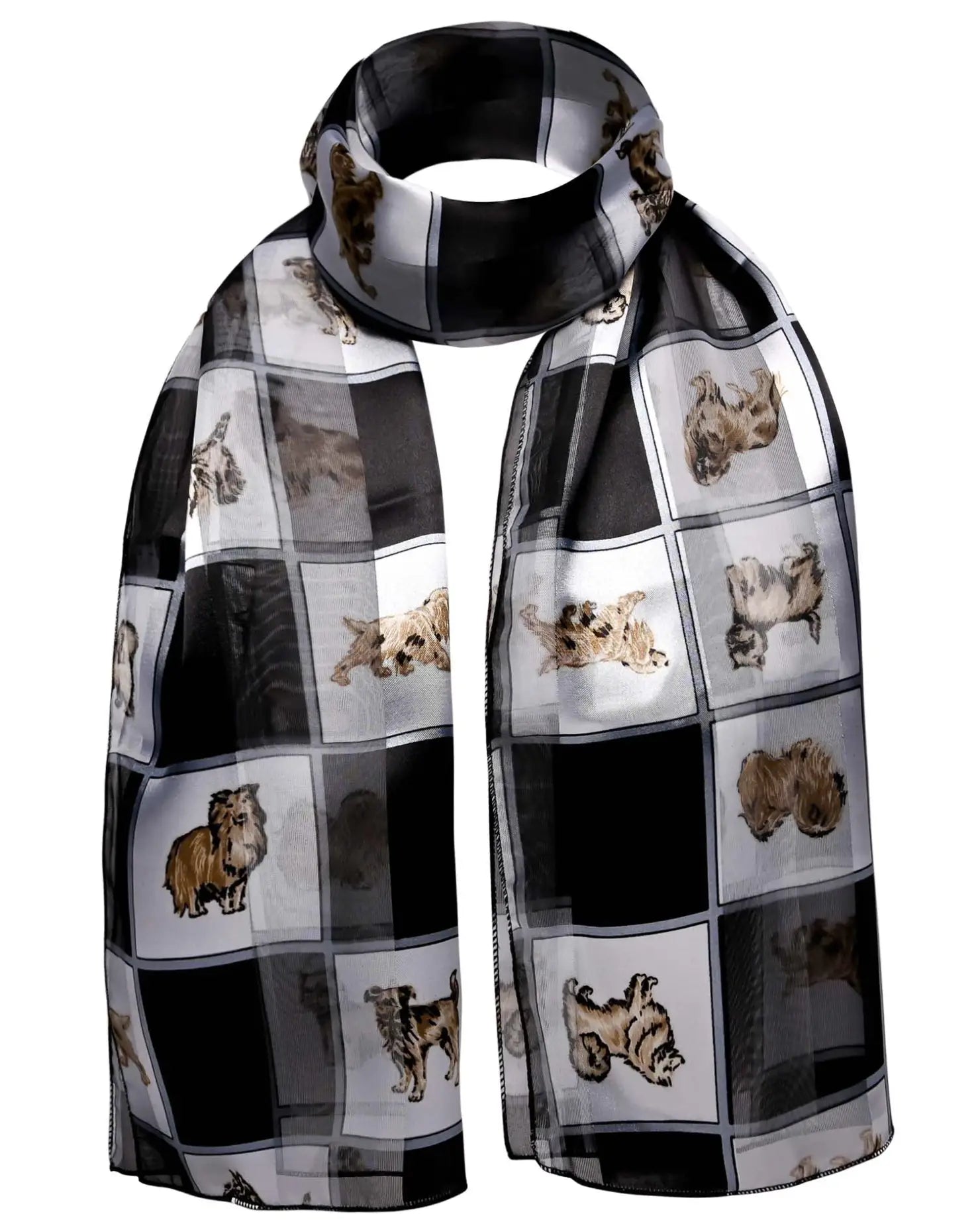 Luxurious Soft Satin Dog Printed Scarf with Cats Pattern
