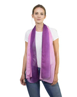 Woman wearing a purple two tone chiffon scarf