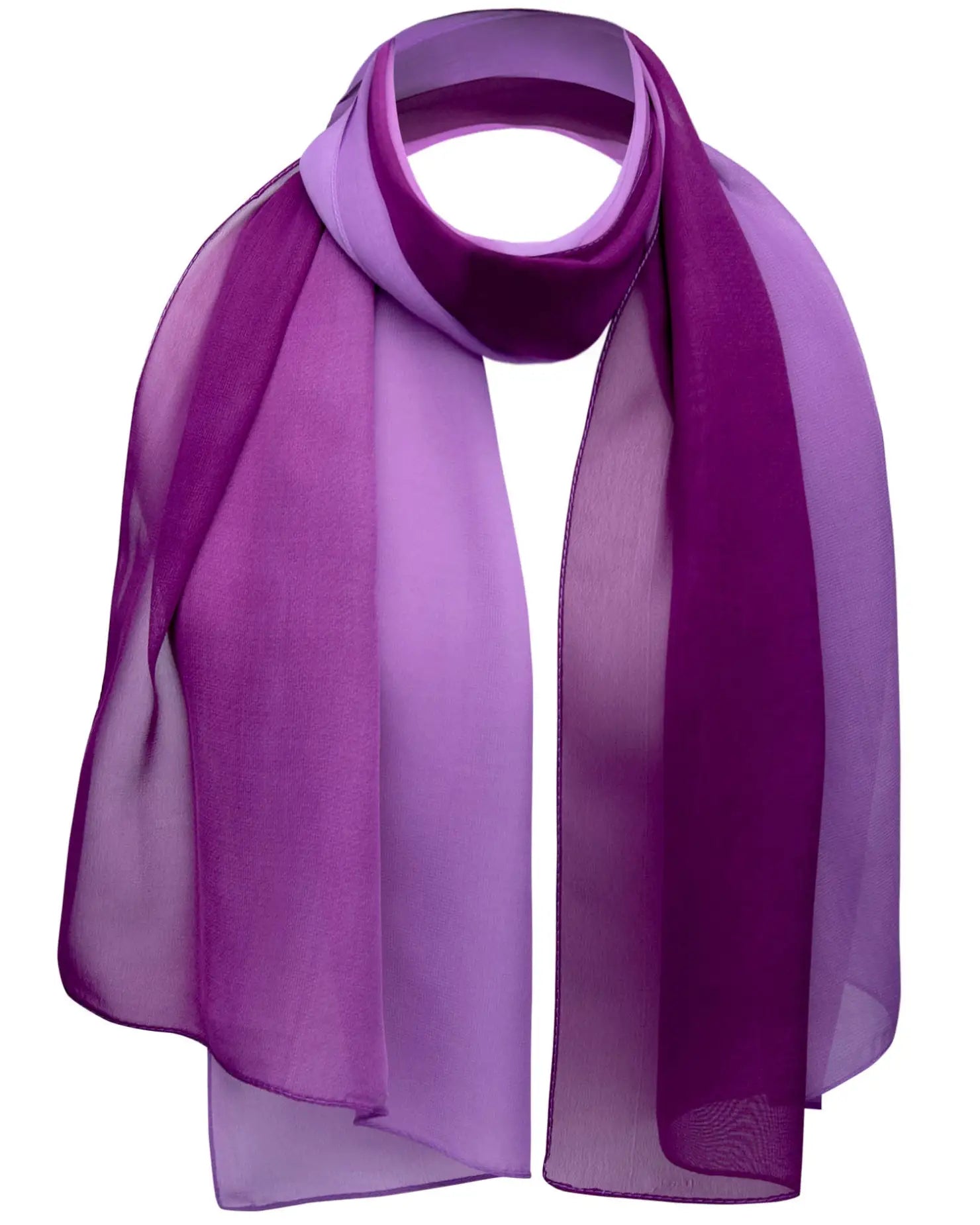 Two-Tone Chiffon Scarf in Purple and White Gradient Pattern