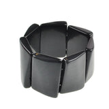 Black plastic square ring on Marbled Chunky Beads Bracelet - handmade design.