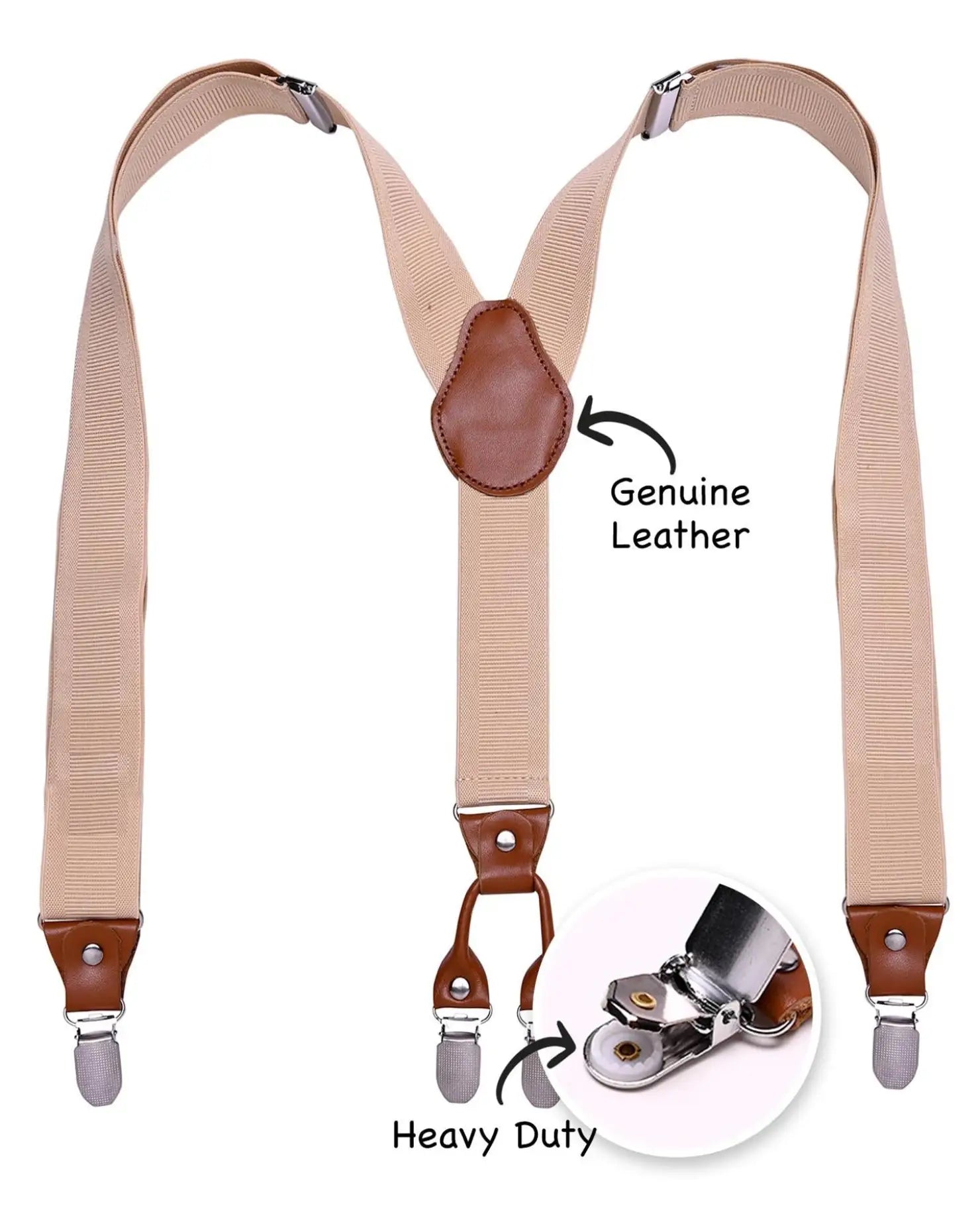 Men’s 35mm Y-Shape Wide Leather Braces with leather clip