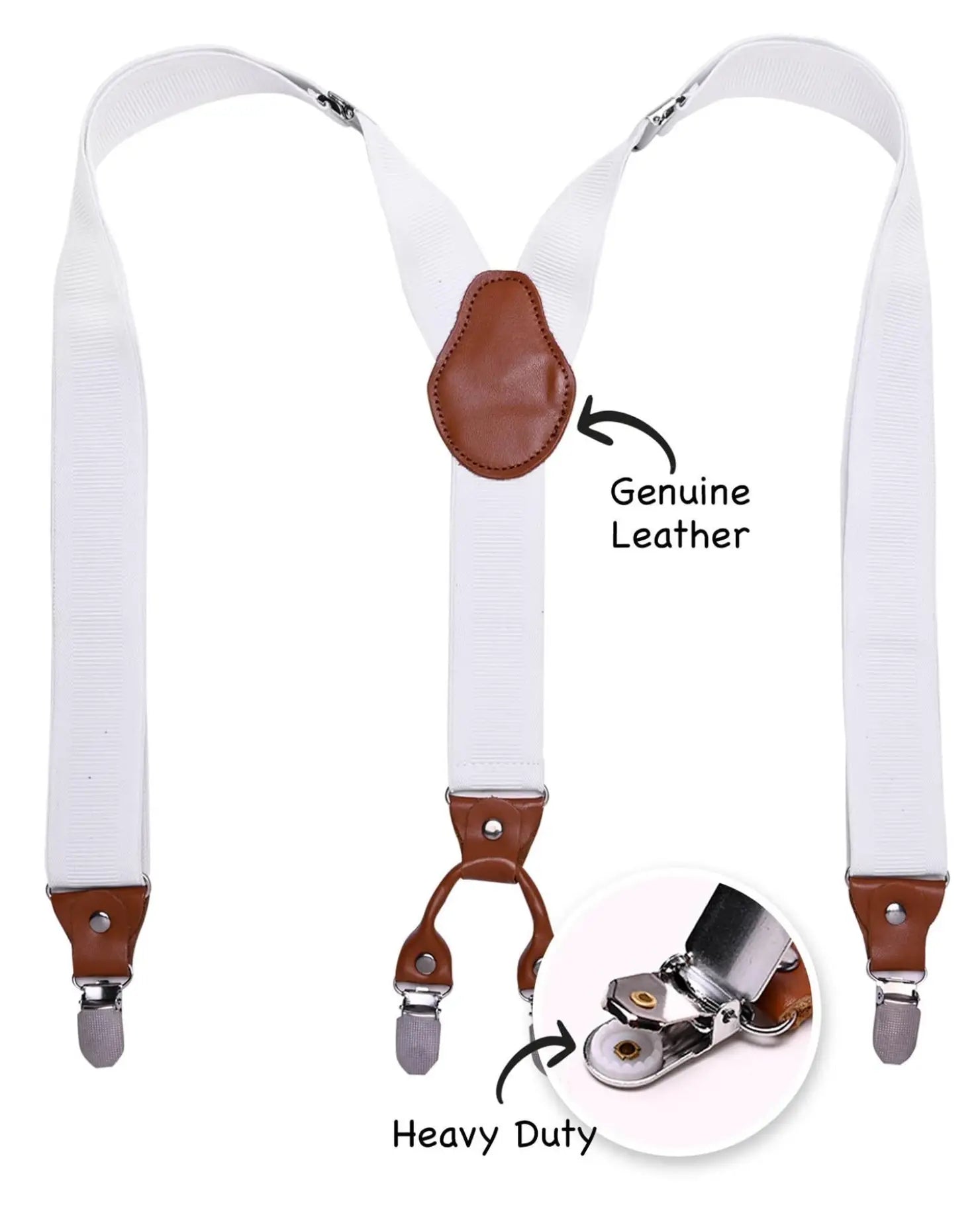 Mens 35mm Y-Shape Wide Leather Braces with Leather Clip
