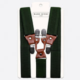 Mens 35mm Y-Shape Wide Leather Braces in Dark Green Nylon with Black Metal Buckle