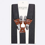 Mens 35mm Y-Shape Wide Leather Braces with Black Denim and Brown Leather Insets