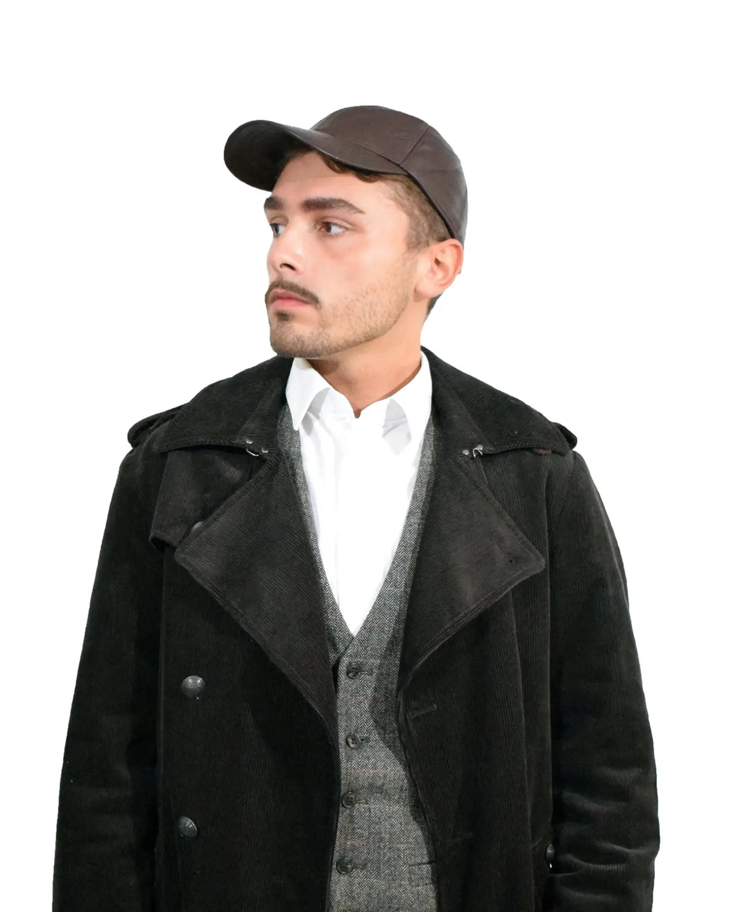 Authentic lambskin leather baseball cap for men - black coat and hat outfit