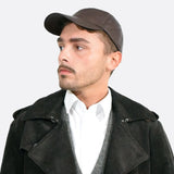 Man wearing authentic lambskin leather baseball cap - Large Size.