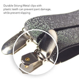 Black leather wrist strap on Men’s Metallic heavy duty clip braces