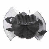 Black comb with mesh flower and feather fascinator