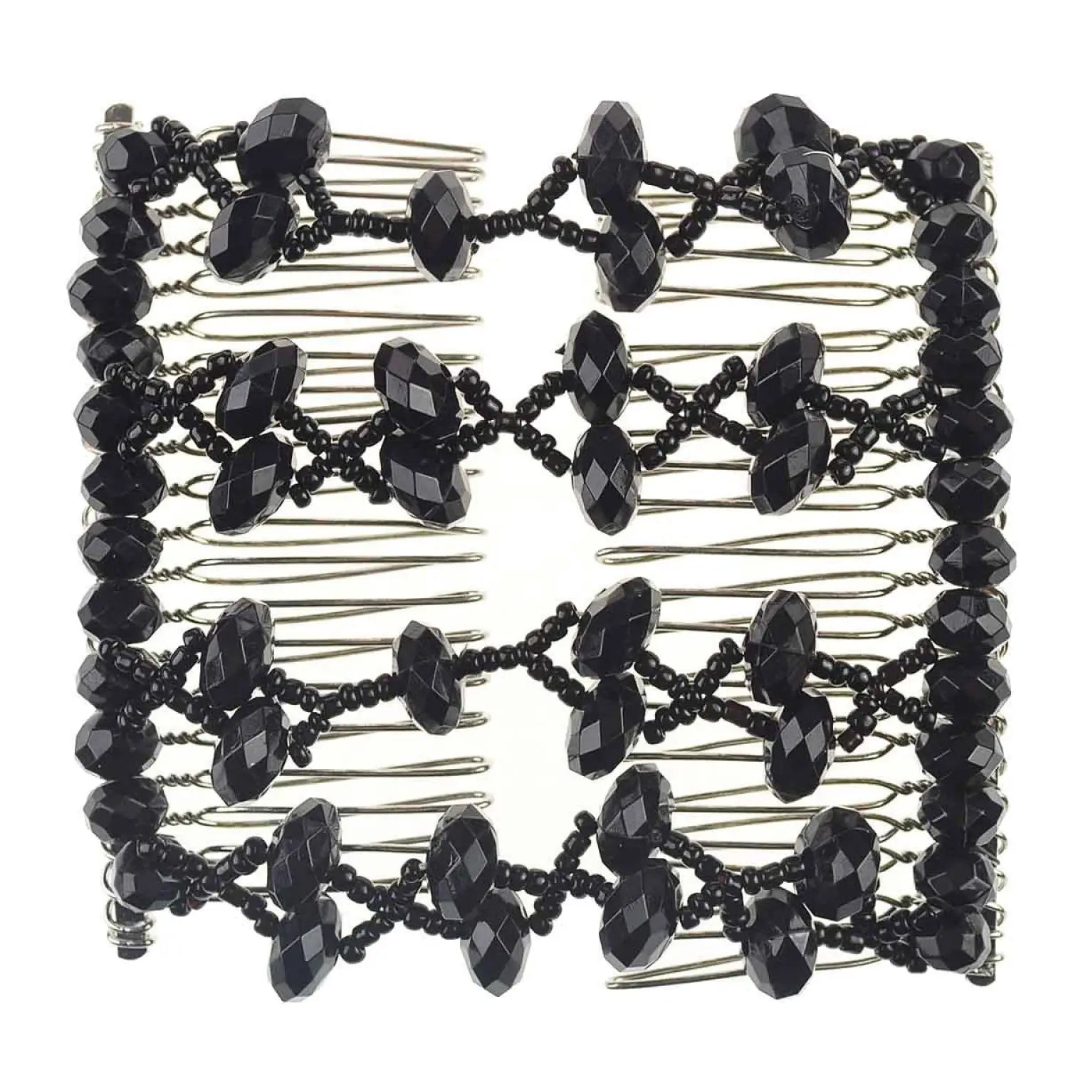 Black crystal hair combs displayed in Metal Magic Hair Combs – Beaded Double-Sided Twin Set.