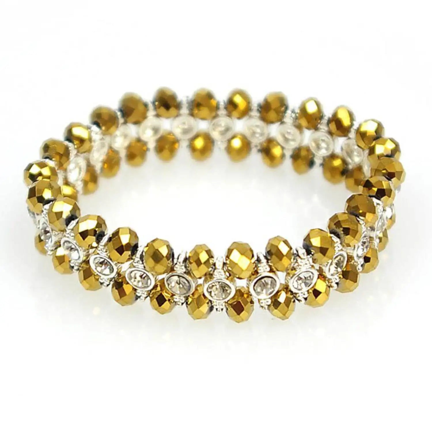 Metallic Gold Elastic Bracelet with Rhinestone Crystal Bead