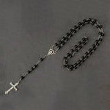Metallic rosary beads necklace with saints pendant and cross
