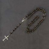 Metallic rosary beads necklace with cross and saints pendant