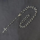 Metallic rosary beads necklace with Jesus crucifix & saints pendant