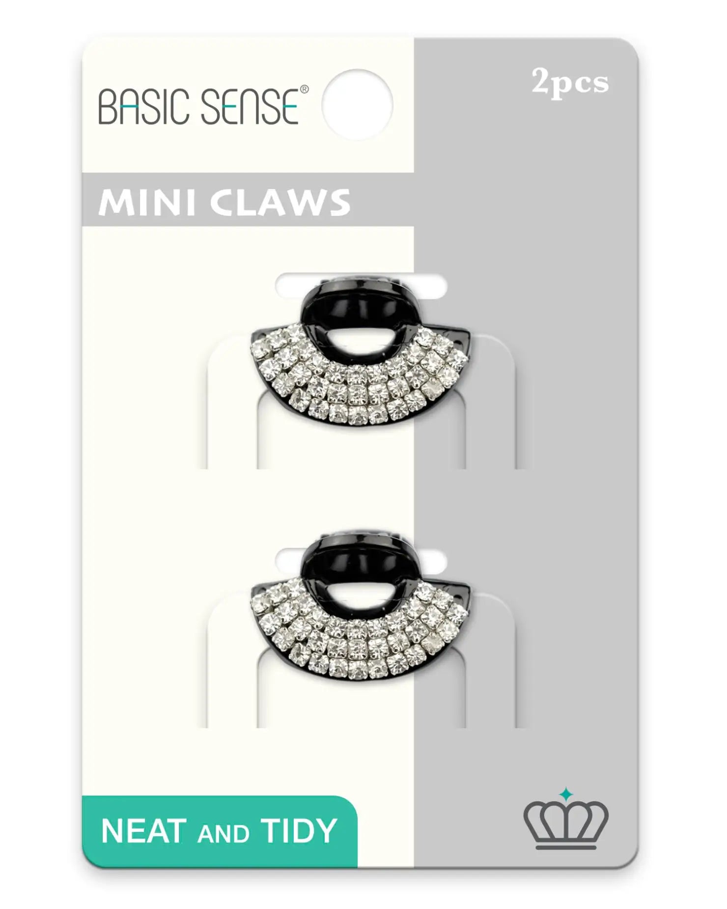 Mini Crystal Fan Hair Claw - Diamante Embellished Accessory, 2pcs: Black and white rhinestones on white background