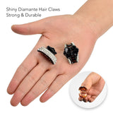 Mini Crystal Half Moon Hair Claw - Diamante Embellished Accessory, 2pcs with rings on hand