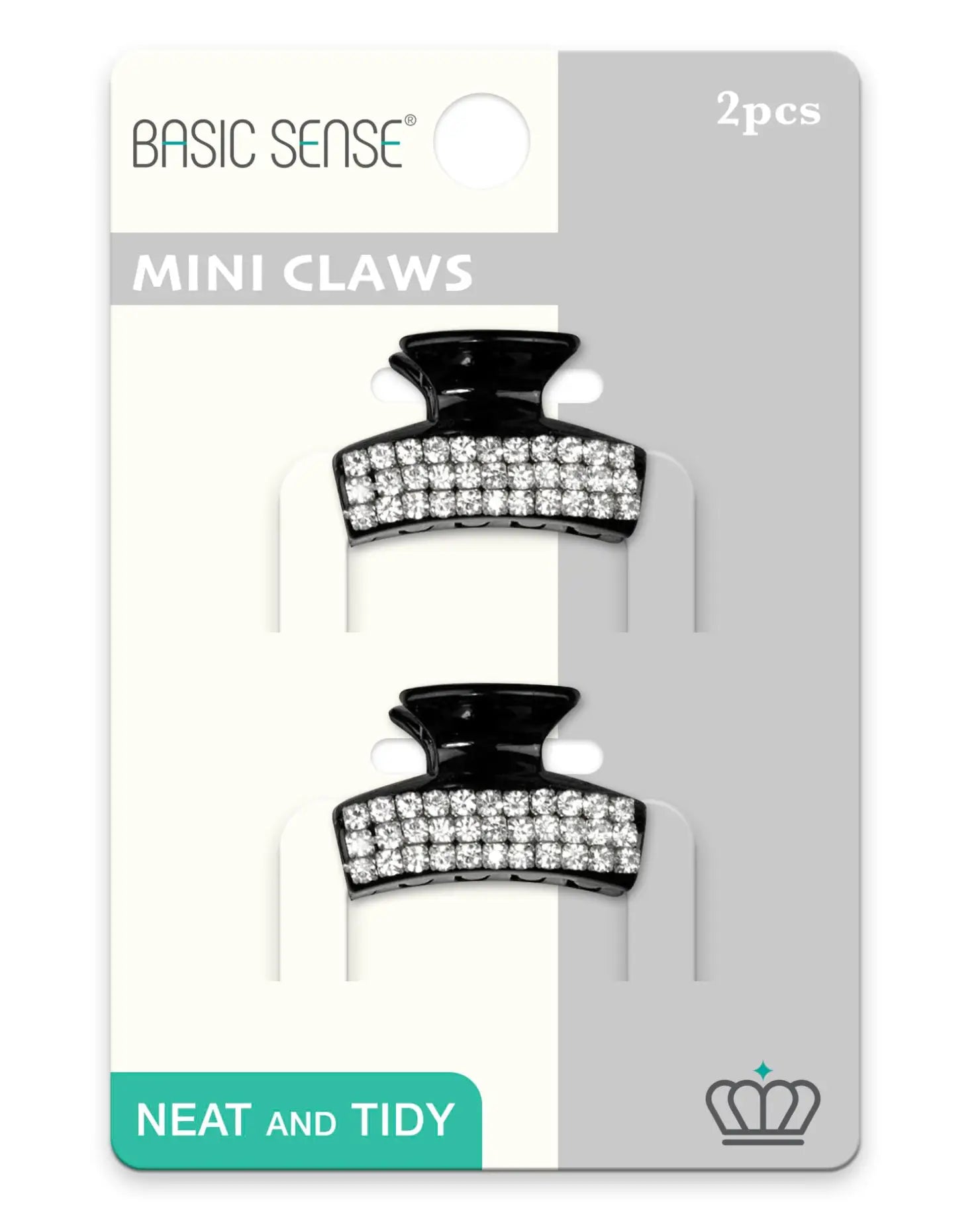 Two black and white crystal hair clips - Mini Crystal Rectangle Hair Claw 2pcs.