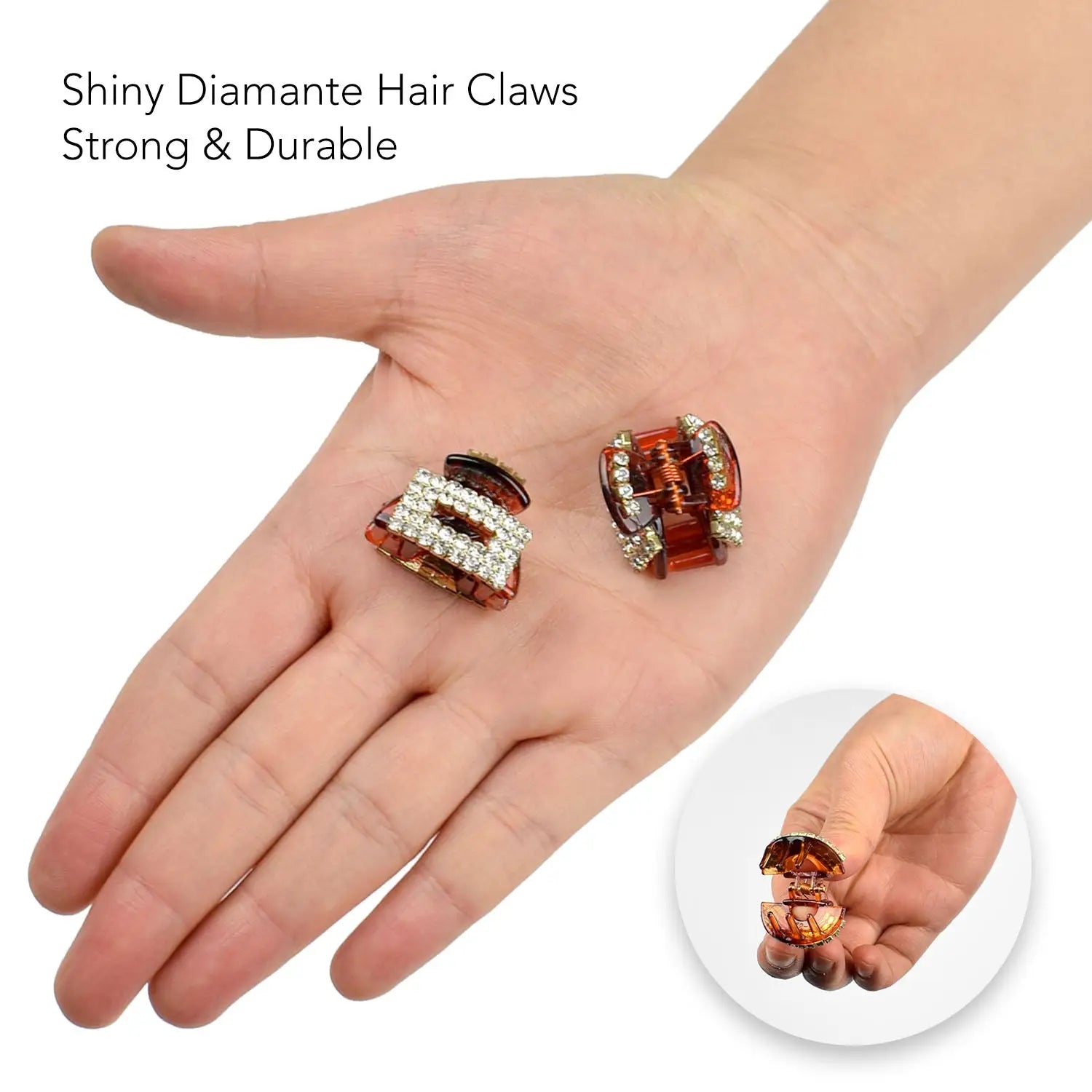 Diamante crystal hair claw rings being held in hand