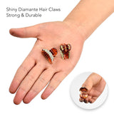 Hand wearing two rings with Mini Diamante Crystal Diagonal Line Half Moon Hair Claw 2pcs.