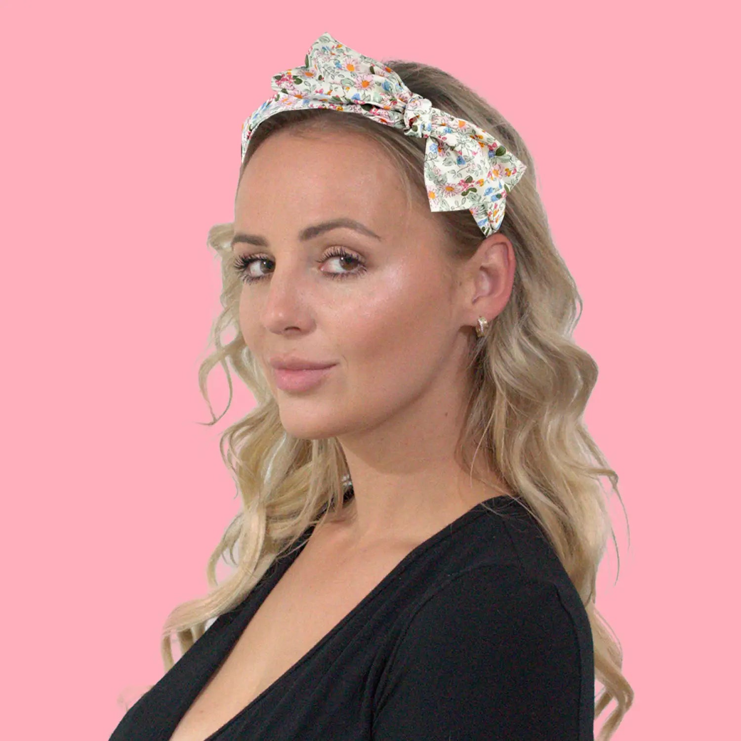 Mini Floral Headband with White and Pink Floral Print