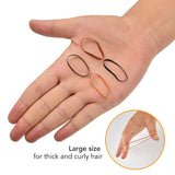Hand wearing glasses with mini rubber bands for hair - Strong hold in neon, pastel, and neutral shades