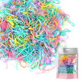 Mini rubber bands in neon, pastel, and neutral shades with strong hold for hair