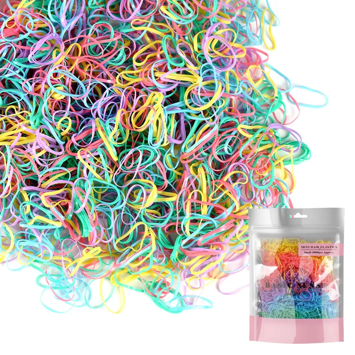 Colorful mini rubber bands for hair - neon, pastel, and neutral shades