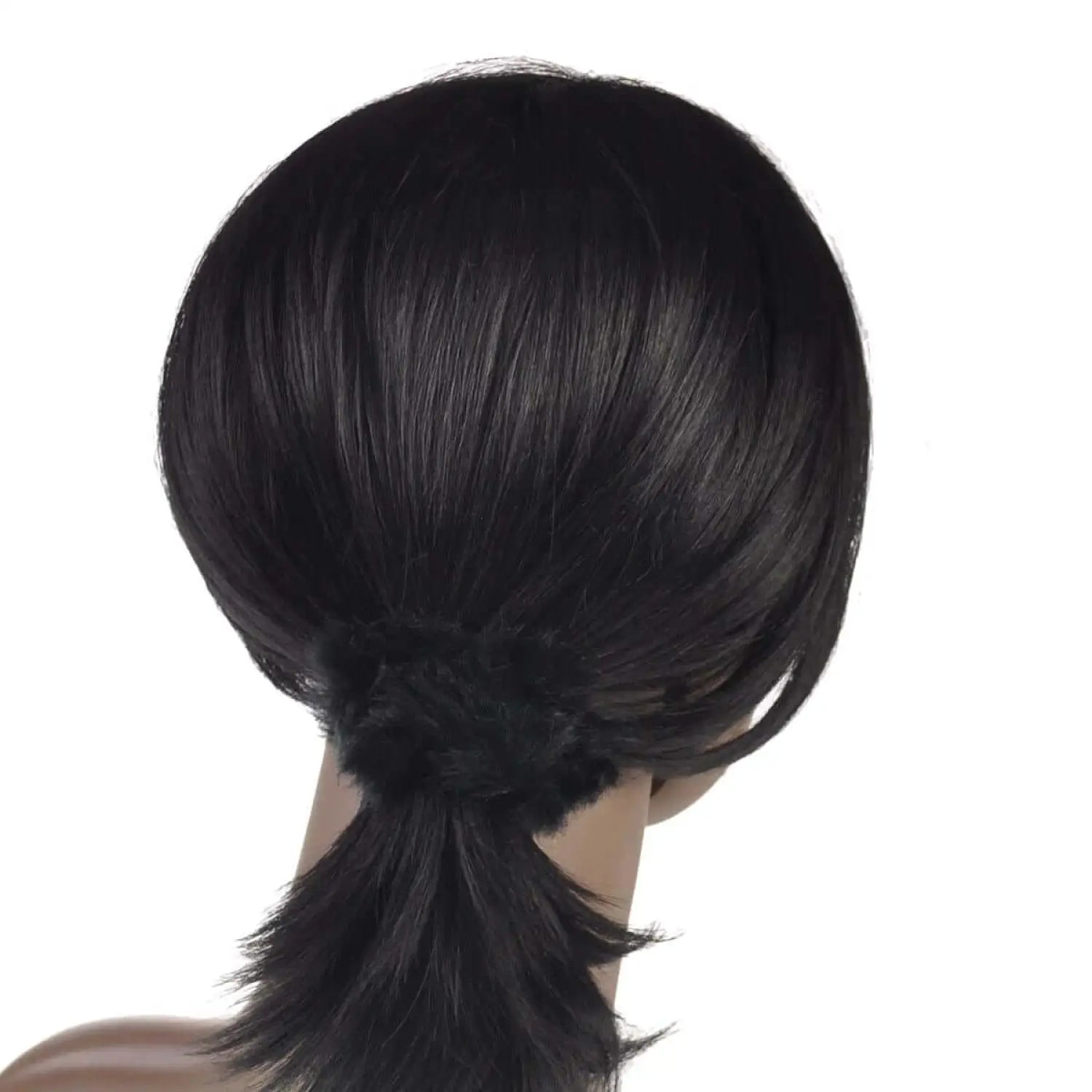 Mini Soft Faux Fur Scrunchie: Close-up of woman with black hair style