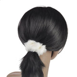 Mini Soft Faux Fur Scrunchie: Woman with Ponytail and White Flower