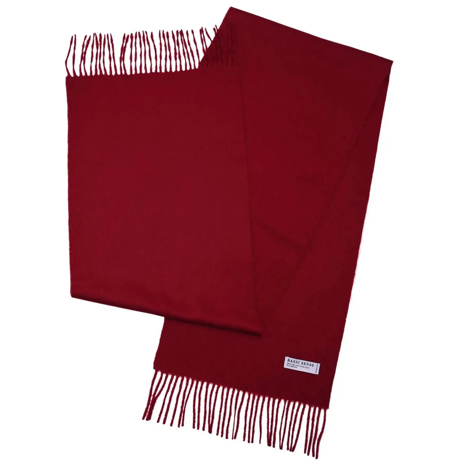 Deep red Mongolian wool scarf with fringed ends, 100% wool, warm and soft