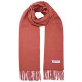 Coral Mongolian wool scarf with fringed ends, soft and warm unisex accessory