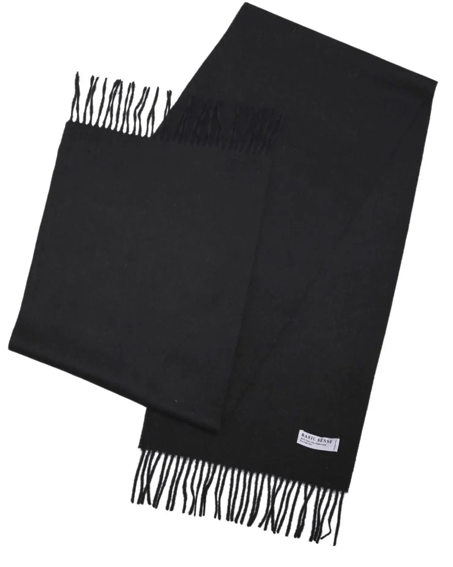 Black Mongolian wool scarf with fringes from 100% wool, warm and soft, unisex, 190 x 32 cm