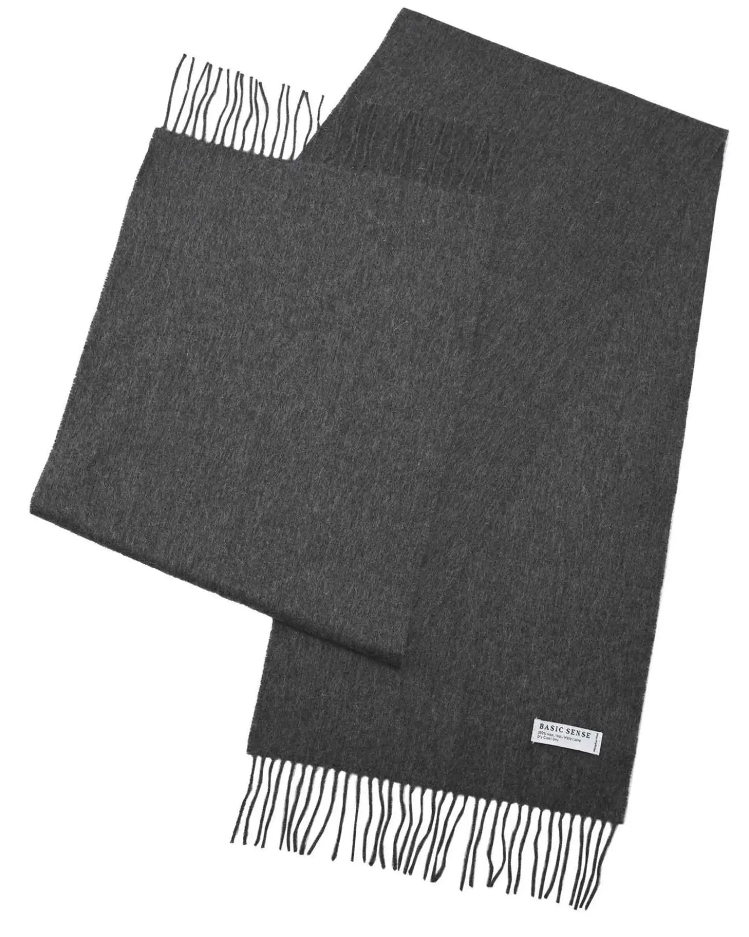 Mongolian wool scarf in dark grey with fringes, 190 x 32 cm
