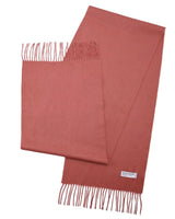 Mongolian wool scarf in bold red on white background