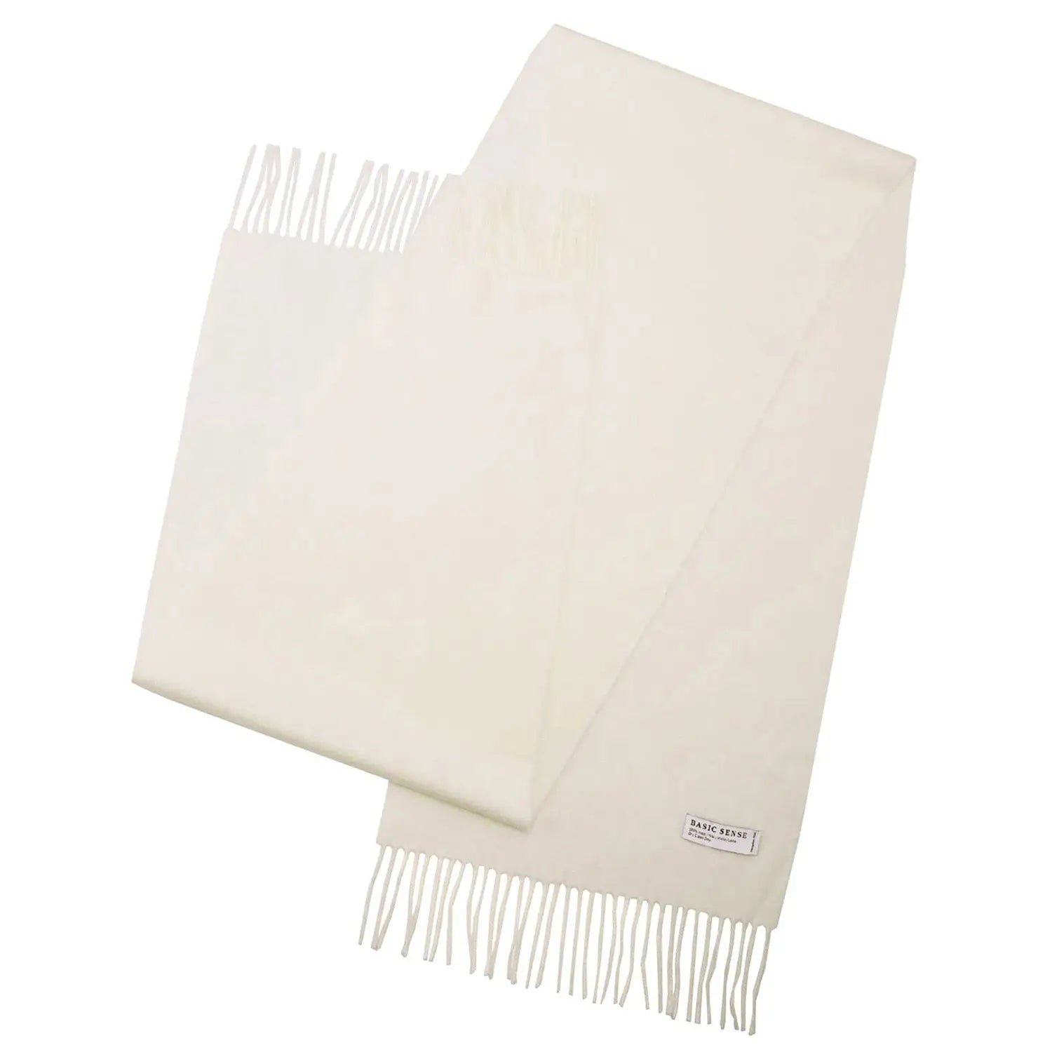 White Mongolian wool scarf with fringed ends, warm and soft unisex accessory