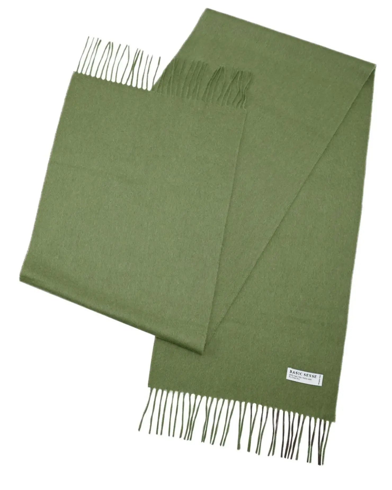 Green Mongolian wool scarf with fringes, warm and soft